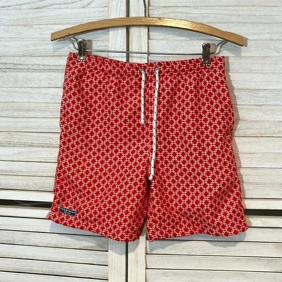 Toobydoo Other - TOOBYDOO NY Youth Boys 9-10 Large Red White Geo Print Swim Trunks Bathing Suit